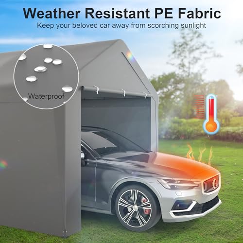 Carport, 10‘ x 20’ Heavy Duty Portable Garage All-Season Car Canopy w/Removable Sidewall & Doors, Carport Canopy Party Tent w/Water-Resistant Tarp for Backyard (Grey, 10‘ x 20’) - color: Gray, size: 10' x 20' /with side