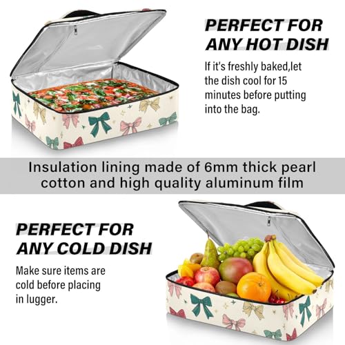 Casserole Carriers for Hot or Cold Food Reusable Casserole Dish Carrier Insulated Thermal Large Capacity Durable Perfect for Party Camping Family Gatherings Yellow Fish - color: Bows and Stars Beige