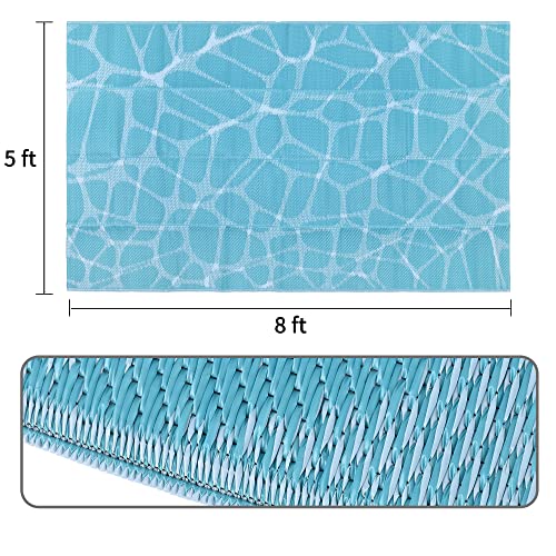 Boulder Bee Outdoor Rugs | Plastic Straw Rug | Waterproof Outdoor Camping Rugs | Quick Drying Picnic Rug | Sand Free Reversible Beach Mats | 5 x 8 Feet | 2.7 lb - color: Blue, size: 5*8 Feet