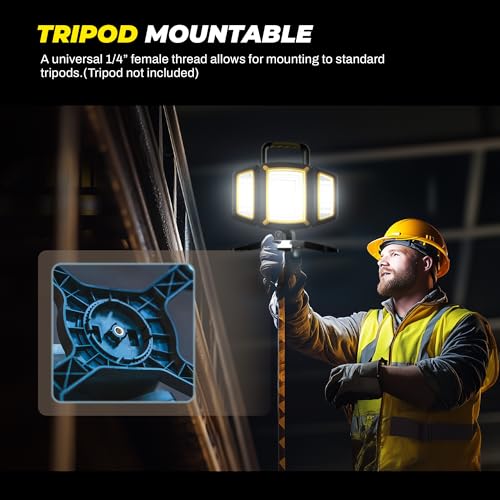 YZONI Rechargeable Work Light, 30W 3000Lumen LED Work Light with 5 Modes, Battery Powered Magnetic Lights with 360°Rotate Foldable Design, Job Site Lighting for Car Repair, Garage, Workshop, Camping - style: Traditional