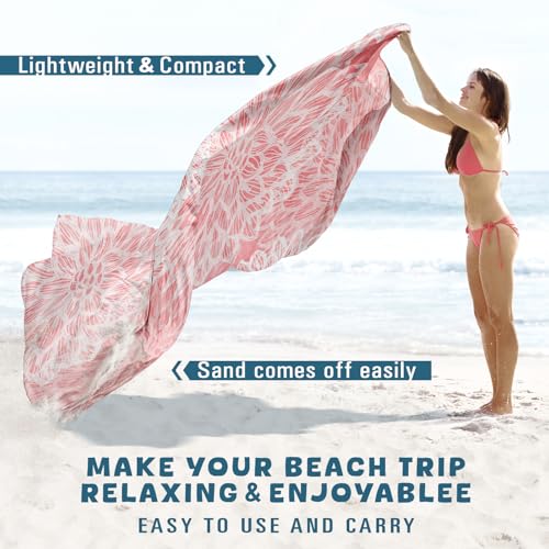 Beach Blanket Waterproof Sandproof Oversized 78''×81'' Suits 1-5 Adults Lightweight Large Picnic Mat Sand-Free Beach Blanket for Travel Camping Hiking Picnic - color: Pink Flower, size: 78''x81''