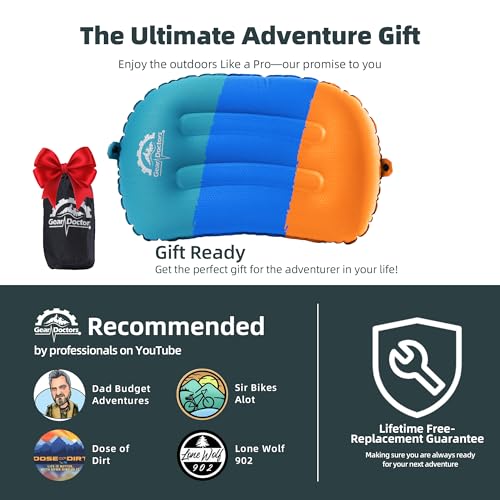 Gear Doctors 3.5oz Compact Ultralight Inflatable Camping Pillow —Inflatable Camp Pillow —Backpacking Pillows Ultralight—Camping Pillows for Sleeping, Hiking, Travel, Beach, Office, Neck, Lumper [Teal] - color: Teal Camping Pillow