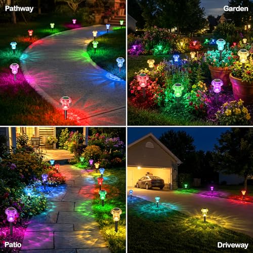 Solar Pathway Lights Outdoor 16 Pack Mushroom Garden Lights Waterproof Solar Powered Yard Lighting for Landscape, Driveway, Path, Walkway, Patio, Outside Garden Decorations, Color Changing - color: Color Changing, size: 16 Pack