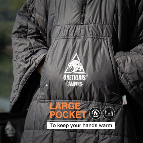 ONETIGRIS Camping Blanket Poncho with with Recycled Synthetic Insulation,Wearable Hoodie Blanket | Ultralight Water-Resistant Warm Camping Blanket for Outdoor, Hiking, Stadium - color: 1pc-grey