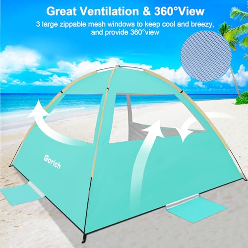Gorich Beach Tent Sun Shelter for 3/4/6/8/10 Person with UPF 50＋ UV Protection, Lightweight & Easy Setup Beach Shade Canopy, Portable Beach Shade Tent Beach Cabana - color: Turquoise, size: 6 Person