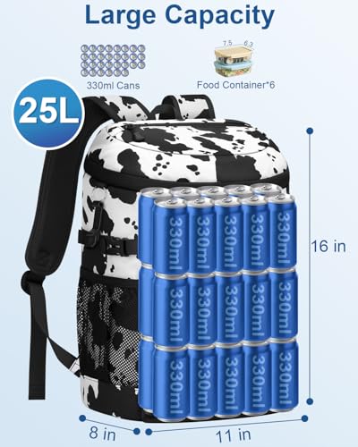 Pritent Cooler Backpack Insulated Waterproof,30/45 Cans Backpack Coolers Leakproof Lunch Backpack for Men Women Portable Soft Cooler Bag for Beach Camping Trave Picnic - color: Cowprint, size: 30 Cans