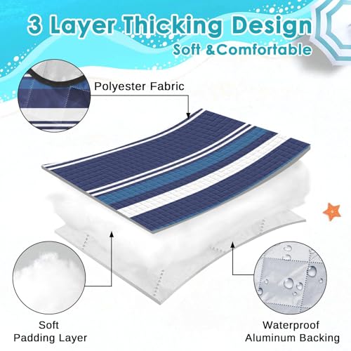 Waterproof Picnic Outdoor Blanket, 79" x 59" Sandproof Foldable Large Picnic Blanket for Beach, Camping, Park, Travel, Concert, Great Gift for Families and Couples (Blue Striped) - color: Blue Horizontal Striped