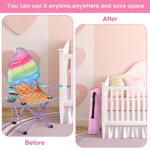 KABOER Kids Outdoor Folding Lawn and Camping Chair with Cup Holder and Carrying Bag, Children's Camping Chairs - color: Ice Cream