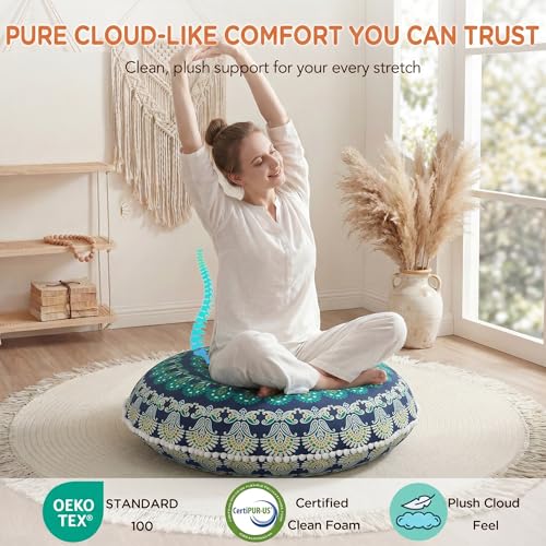 Codi Meditation Floor Pillow Set of 2, Round Large Pillows Seating for Adults, Bohemian Mandala Circle Cushions for Outdoor Fireplace Yoga Living Room, 32 Inch, Memory Foam Added, Green - color: Round | Green, size: 2 Count (Pack of 1)