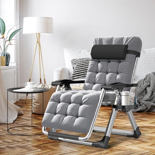 ABORON Zero Gravity Chair,Premium Outdoor Lawn Folding Lounge Chairs,Sturdy Adjustable Reclining Patio Chairs with Removable Cushion,Headrest & Tray - color: A Light Gray