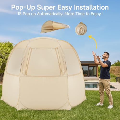 Alvantor® Pop Up Screen House Tent, UPF 50+ and Windproof Dome Outdoor Canopy Tent with Roll Up Zipped Door Privacy Gazebo, Compact & Lightweight for Party Camping Fishing Picnic - color: Khaki, size: 10'x10'