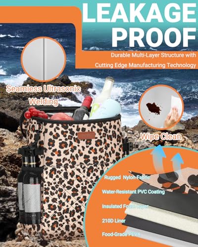 Soft Cooler Backpack 30 Cans/45 Cans, Backpack Coolers Insulated Leak Proof Thermal Lunch Backpack for Men Work Small Cooler Bag Beach Travel Picnic Drink Beverage Beer - color: Leopard, size: 30 Cans