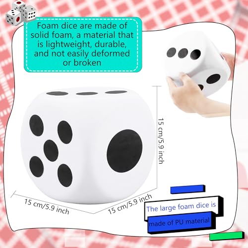 2 Pieces 6 Inches Large Foam Dice Set Giant Foam Dice Soft Dot Dice Toy for Family Educational Toys Parent Child Board Games Nights Casino Themed Party Decoration (Color Set 7) - color: Color Set 7