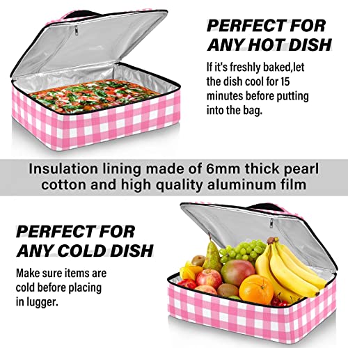 Casserole Carriers for Hot or Cold Food Reusable Casserole Dish Carrier Insulated Thermal Large Capacity Durable Perfect for Party Camping Family Gatherings Yellow Fish - color: Pink Plaid