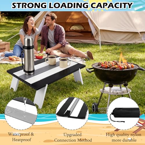 CroBlissful Beach Table Folding Camping Portable Table Striped White Aluminum Side with Carry Bag for Camping Picnics and Outdoor Activities (16x11x5 in,Gray) - color: Grey, size: 16x11x5 in