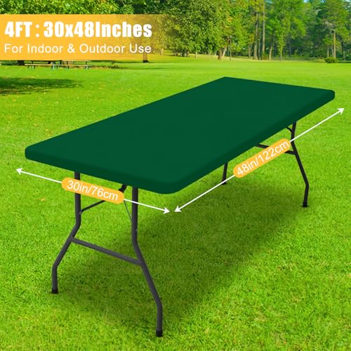 Rectangle Table Cloth, Waterproof Elastic Fitted Tablecloth for 4 Foot Folding Tables, Washable Polyester Tablecloths for Picnic, Camping, Outdoor (Emerald Green, 30"x48") - color: Emerald Green, size: 48" x 30" (Rectangular)