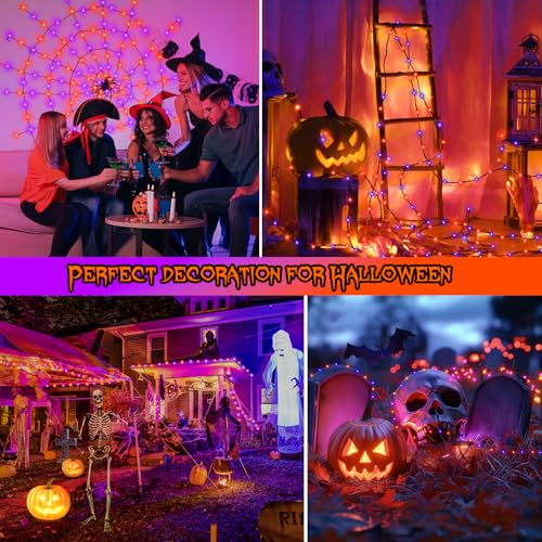 2 Pack Halloween Fairy Lights Plug in, 33Ft 100 LED Micro Starry String Lights with Remote Timer 8 Modes, IP68 Full Waterproof Twinkle Lights for Indoor Halloween Decor (Orange Purple) - color: Orange Purple