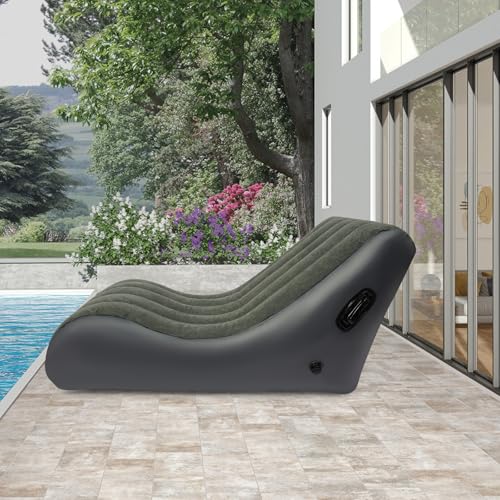 Inflatable Couch with Air Pump, Portable Waterproof Inflatable Sofa Lounger, Foldable Blow Up Sofa Bed for Indoor Outdoor Camping, 440lbs Capacity, 35.4 ” Wide (Gray) - color: Grey