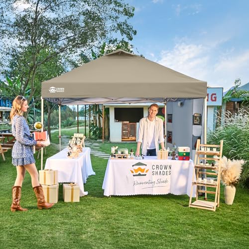 CROWN SHADES Canopy Tent 10x10 Pop Up Canopy Outdoor Shade with Pockets Sidewall, Easy Up Sun Shelter with One Person Set Up Center Lock, Portable Instant Camping Beach Canopy Tents, Beige - color: Beige