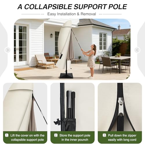 Porch Shield Patio Umbrella Cover - Outdoor Waterproof Garden Offset Banana Parasol Cover Fits Cantilever Offset Umbrella 7.5-11.5 Feet, Beige - color: Beige, size: Fits Offset Umbrella 7.5 - 11.5 Feet DIA