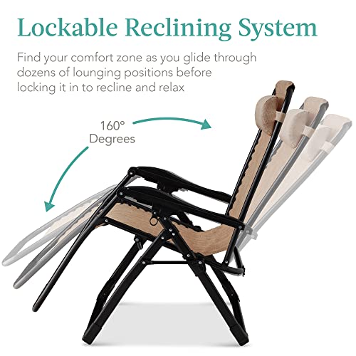 Best Choice Products Oversized Zero Gravity Chair, Folding Outdoor Patio Recliner, XL Anti Gravity Lounger w/Removable Cushion, Cup Holder, Side Tray, 350lb Capacity - Wheat - color: Wheat