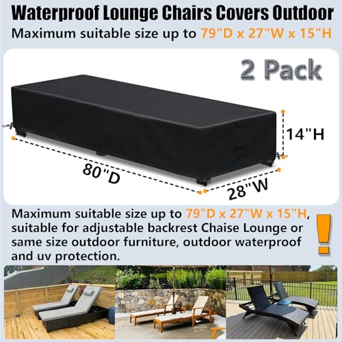Waterproof Patio Lounge Chair Cover 2 Pack Outdoor Chaise Lounge Covers 600D Weather Resistant Material, UV Protection, Windproof Design Outside Furniture Covers 80" x 28" x 14" H,Black - color: Black, size: 2 Pack (80"l X 28"w X 14"h)