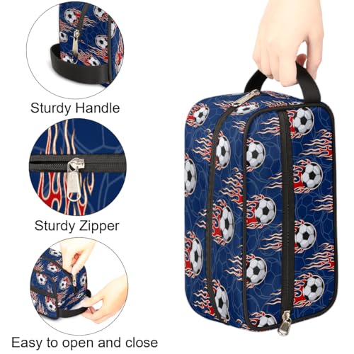 Kids Travel Toiletry Bag - Waterproof Hanging Cosmetic Hygiene Bags for Boys Men - Fire Soccer Ball Large Shave Kit for Toiletries Accessories Bathroom Stuff - color: Fire Soccer Ball