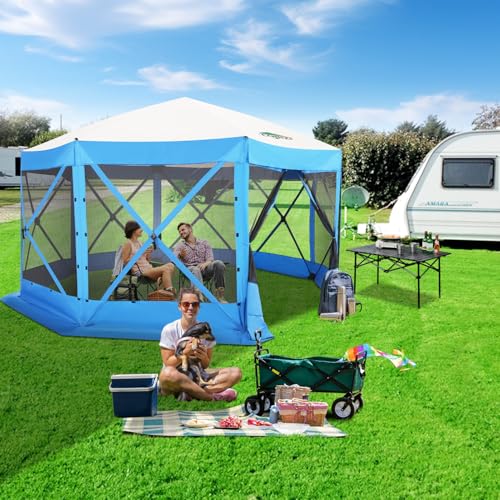 COBIZI 15x15 FT Pop Up Gazebo - Canopy Tent, Large Gazebos On Clearance with Sidewalls, Screened in Gazebo,carpas para Patio,Portable Screen Tents for 12-15 Persons Outdoor Camping, Backyard,Blue - color: Blue, size: 15x15ft Essential Gazebo