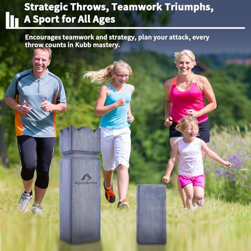 ApudArmis Kubb Yard Game Set, Viking Chess Outdoor Clash Toss Yard Game with Carrying Case - Rubber Wooden Backyard Lawn Games Set for Teenagers Adults Family - color: Gray