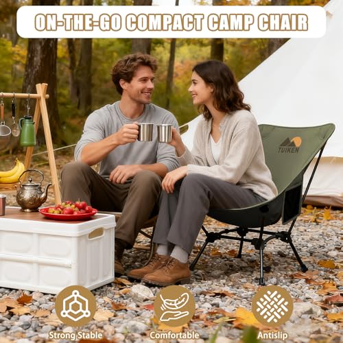 Ultralight Camping Chair Backpacking Chair, Portable Camp Chair with Cup Holder & Storage Bag, Lightweight Compact Folding Chair for Hiking, Travel, Picnic Mountaineering-Gark Green - color: Gark Green