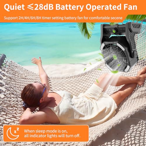 Battery Powered Fan, 20000mAh Coldless Fan Rechargeable Fan Portable,270°Head Rotation Camping Fan with LED Light & Hook,Quiet USB Table Fan Battery Operated Fan Camping Fan for Tents Black X26 - color: X26 Black