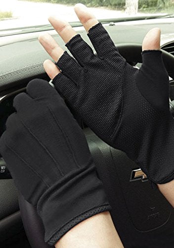 Lightweight Summer Fingerless Gloves Men Women UV Sun Protection Driving Cotton Gloves Nonslip Touchscreen Mittens - color: Black