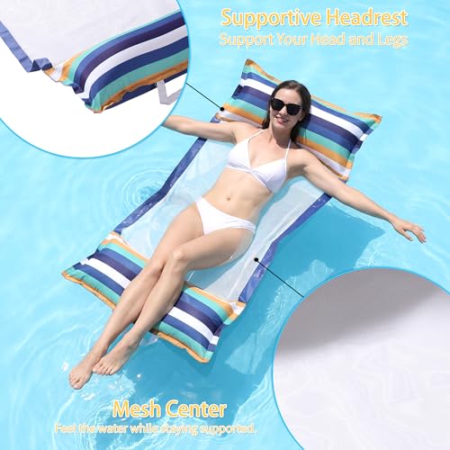 FindUWill Pool Hammock Floats, XL, 2Pack Inflatable Water Floaties 4-in-1 (Saddle, Lounge Chair, Drifter), Lounger for Adults - color: 01Rainbow&Kanagawa