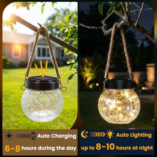 ROSHWEY 4 Pack M Size Solar Lantern Gifts for Women, Hanging Garden Decor Solar Lights Outdoor Waterproof with 15 LED for Halloween Christmas Easter Gift - size: M Size, 4 Pack