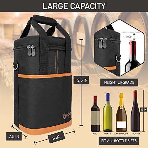 Opux 4 Bottle Insulated Wine Cooler Bag - Leakproof Padded Portable Wine Bottle Carrier for Travel Picnic BYOB Gift (Brown) - color: Brown, size: 4 Bottle