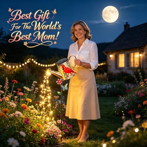 Solar Watering Can with Lights Outdoor Garden, 41in Large Red Cardinal Garden Stake Lights, Waterproof Decoration for Yard Lawn Pathway, Gifts for Mom Grandma Women Birthday Gardening Gift - color: Cardinal-Red