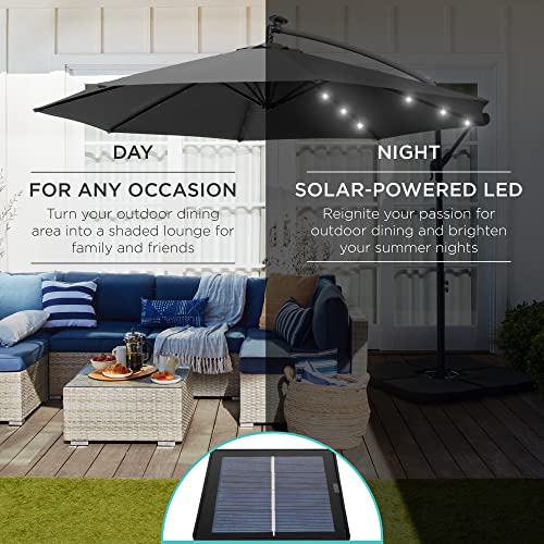 Best Choice Products 10ft Solar LED Offset Cantilever Hanging Market Patio Umbrella, 8 Sturdy Ribs, Easy Adjustment - Gray - color: Gray, size: Offset