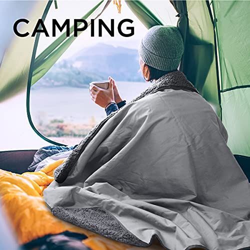 Tirrinia Large Waterproof Outdoor Blanket, Soft Warm Windproof Stadium Blanket with Sherpa Fleece and Foldable for Outdoor Sport, Baseball, Football, Beach, Concerts, Car - color: Light Grey, size: 59" x 79"