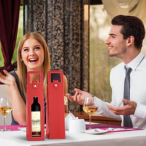 RYDDOY Wine Gift Bag, Reusable Leather Wine Tote Carrier, Single Bottle Champagne Beer Gift Bags Carrier for Birthday, Wedding, Picnic Party, Christmas festival Gifts (Red) - color: B-Red-16.1×3.5×3.5