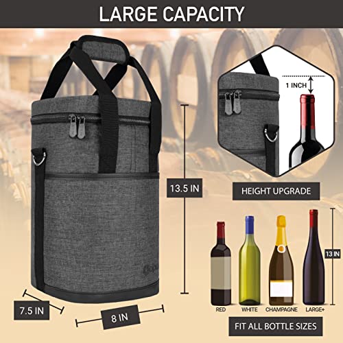 Opux Insulated Wine Tote, 4 Bottle Cooler Bag - Leakproof, Padded Portable Carrier for Travel, Picnic, BYOB - Gift for Wine Lovers (Charcoal Gray) - color: Charcoal Gray, size: 4 Bottle