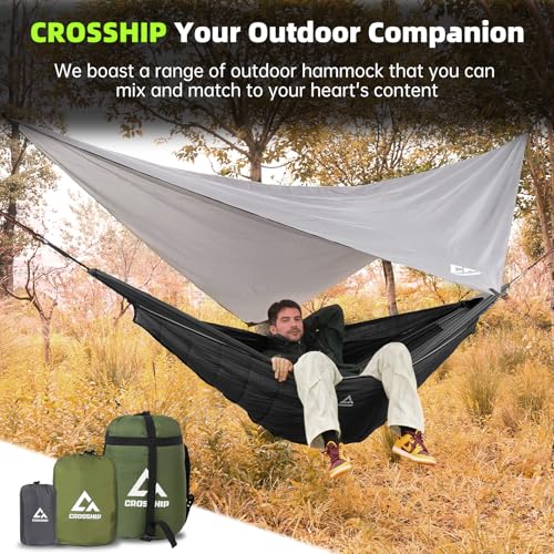Camping Hammock with Mosquito Net – Portable Parachute Nylon Hammock Tent with Tree Straps, Camp Rope & Stake - for Hiking, Backpacking, Travel, Backyard, Beach – Holds Up to 500lbs (Black) - color: Black