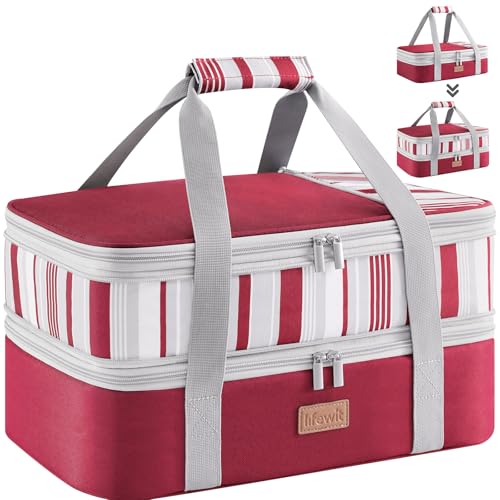 Lifewit Insulated Double Decker Casserole Carrier, Expandable Lasagna Lugger Tote Bag for Hot or Cold Food, Fits 9" x 13" Baking Dish for Potluck Parties, Picnic and Cookouts, Red - color: Red