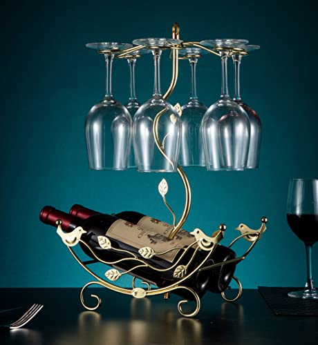 Wine Rack with Glass Holder-Hold 2 Wine Bottles and 6 Glasses - size: new-medium