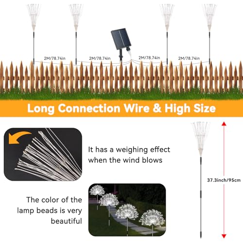 Slyuexu Solar Garden Lights Outdoor Waterproof, 4 Pack Total 480 LED Solar Firework Lights Decorative with 8 Lighting Modes Outside for Yard Pathway Flowerbed Decor, White - color: White, size: 4 Pack