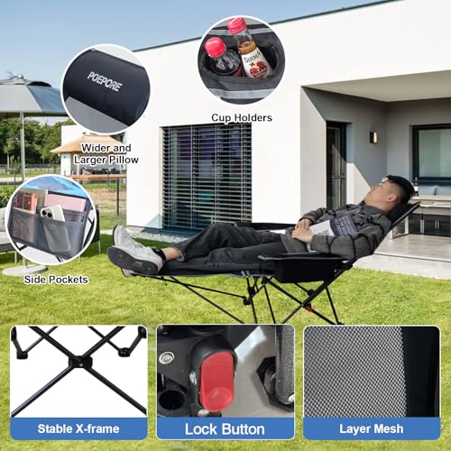 2-Pack Reclining Camping Chair 4 Position with Foot Rest Comfortable for Adults 265Ibs Folding Lounger Mesh Beach Chair with Cooler Bag and Cup Holder for Outdoor Patio - color: Black, style: 2-Pack - No Cotton Pad