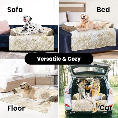 Calming Dog Couch Bed for Medium Dogs/Cats, 35 x 31 inch Waterproof Removable Dog Mat Couch Cover for Furniture Protector, Non-Slip Fluffy blunique Pet Bed for Couch, Sofa - Tie-Dye Khaki - color: Tie-Dry Khaki, size: Medium