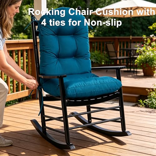 QILLOWAY Outdoor High Back Chair Cushion for Adirondack, All Weather Rocking Chair Cushions Thick Padded Replacement for Patio Furniture,Peacock Blue - color: Peacock Blue