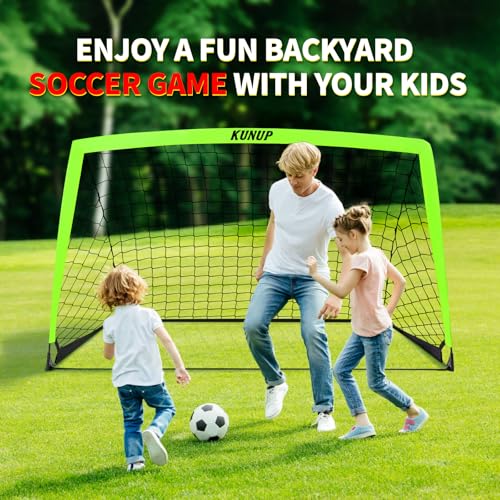 2 Set Kids Soccer Goals for Backyard with Training Equipment, Portable Foldable Practice Nets with Ball, Dice & Mat, Cones, Air Pump and Carry Bag for Toddler Youth Outdoor Sports Game - color: Optic Green, style: 5x3FT