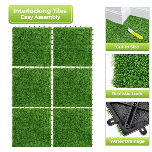 Sorbus 24Sq. Ft. Artificial Grass Tiles – Interlocking 24"x24" Fake Grass Mats for Balcony, Patio, Deck Flooring, Pets & Dog Pee Pad – Self-Draining Turf Squares with 8-Buckle System for Outdoor Decor - size: 6 Pack