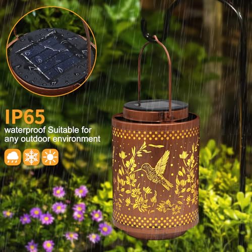 Hummingbird Solar Lanterns Garden Decor Birthday Gifts for Women Mon Grandma Metal Hanging Solar Lights Waterproof Outdoor Decoration for Outside LED Lanterns for Yard Patio Lawn Pathway Landscape - style: Hummingbird